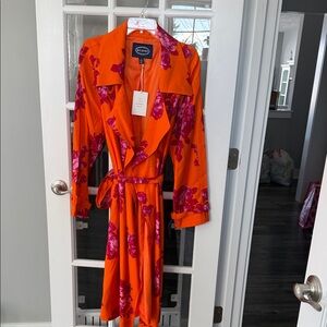 Orange Floral Trench Coat